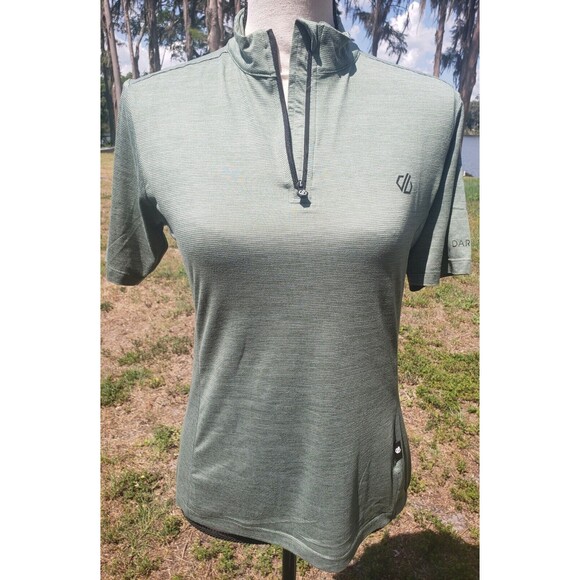 Dare 2B Womens Green Polyester Pullover T-Shirt Size 8 Med Crew Neck Zip Running - Picture 1 of 16